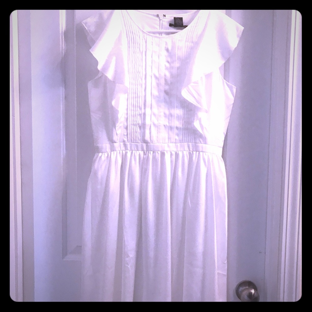 White flounce sleeve dress